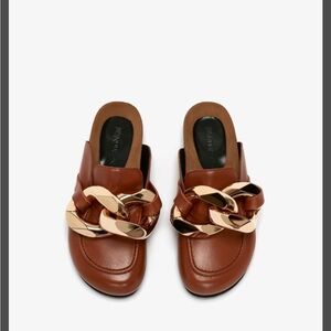 JW ANDERSON TAN CHUNKY CHAIN NAPPA LEATHER BACKLESS LOAFER SZ 36